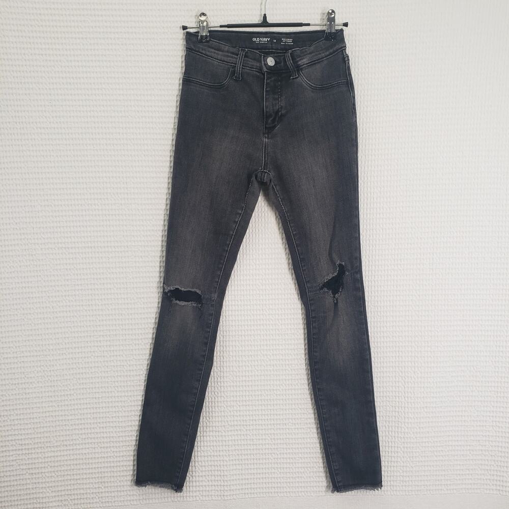 Old Navy Ballerina Jeggings Girls 14 Black Distressed Skinny 360 Stretch Jeans
